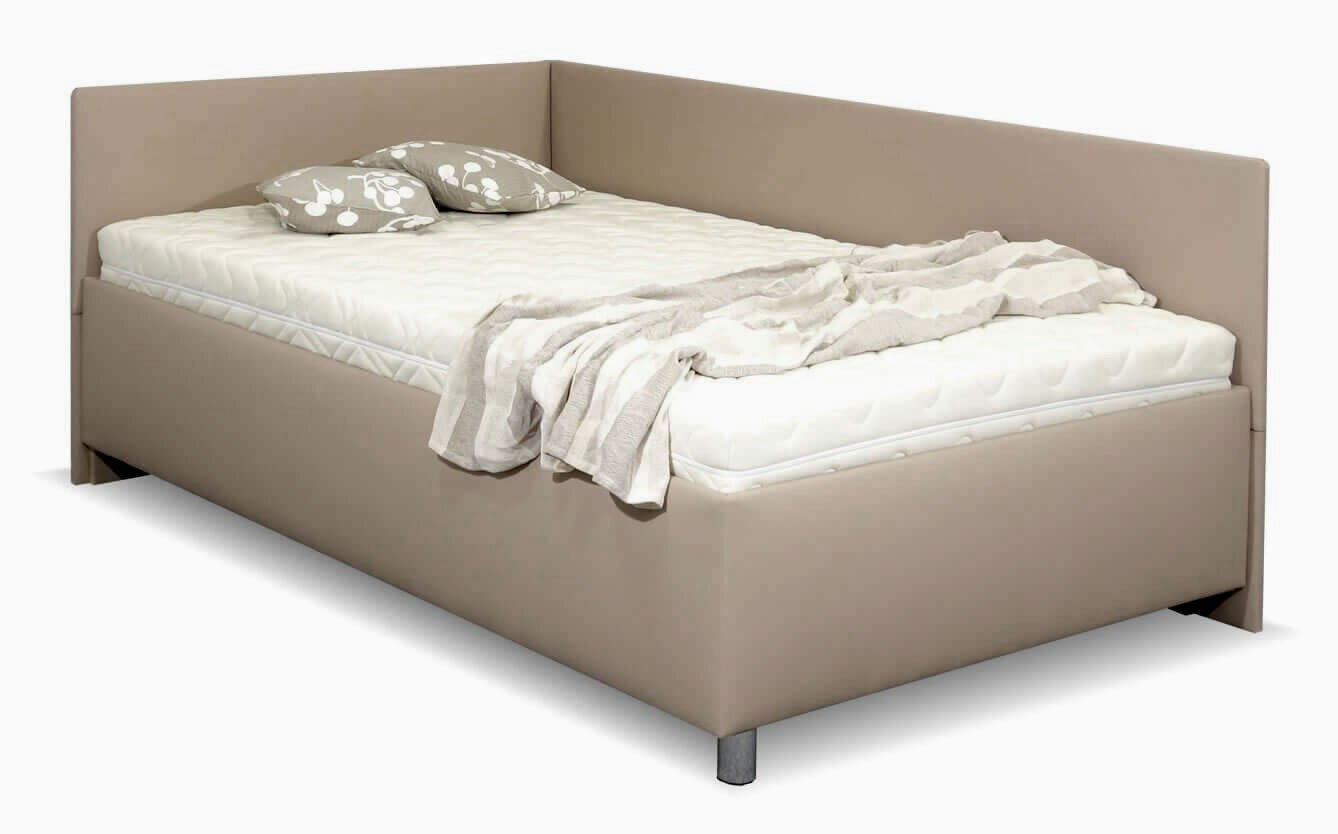 Rohová zvýšená čalouněná postel s úložným prostorem Ryana, 120x200, hnědá