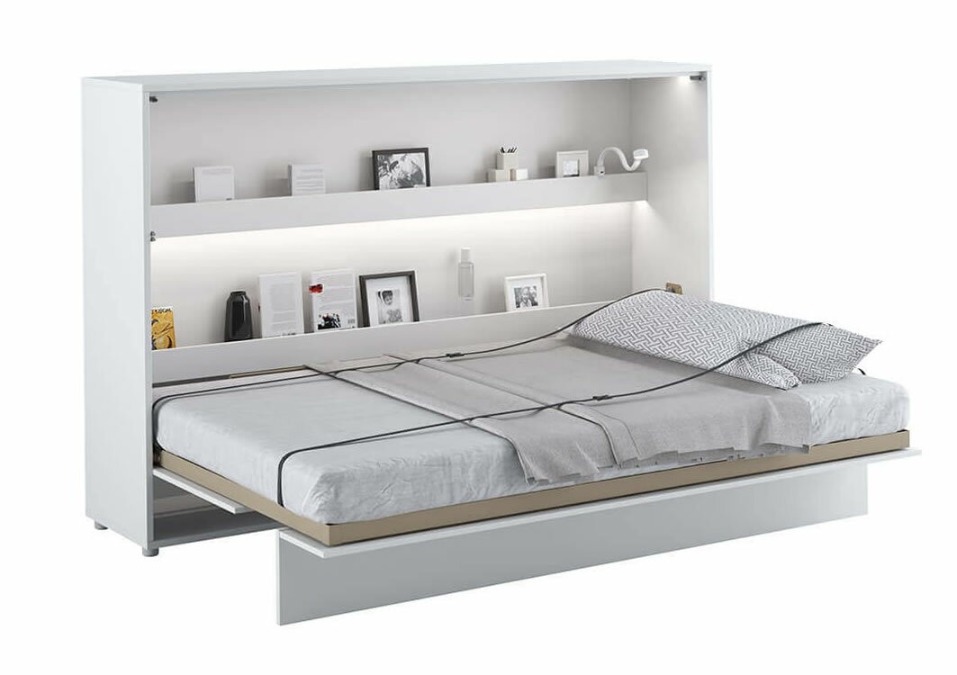 Široká sklápěcí postel ve skříni MONTERASSO, 120x200, bílá lesk