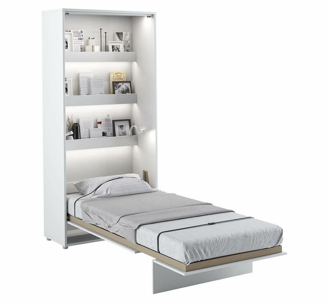 Vysoká sklápěcí postel ve skříni MONTERASSO, 90x200, bílá lesk