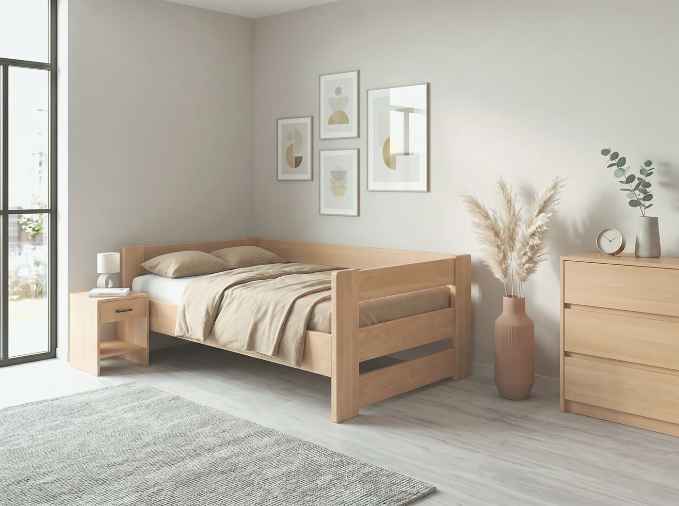 Test postele Miva se třemi čely do U