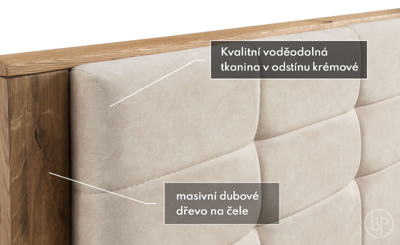 Detail čela úložné postele Atlantik, masiv dub