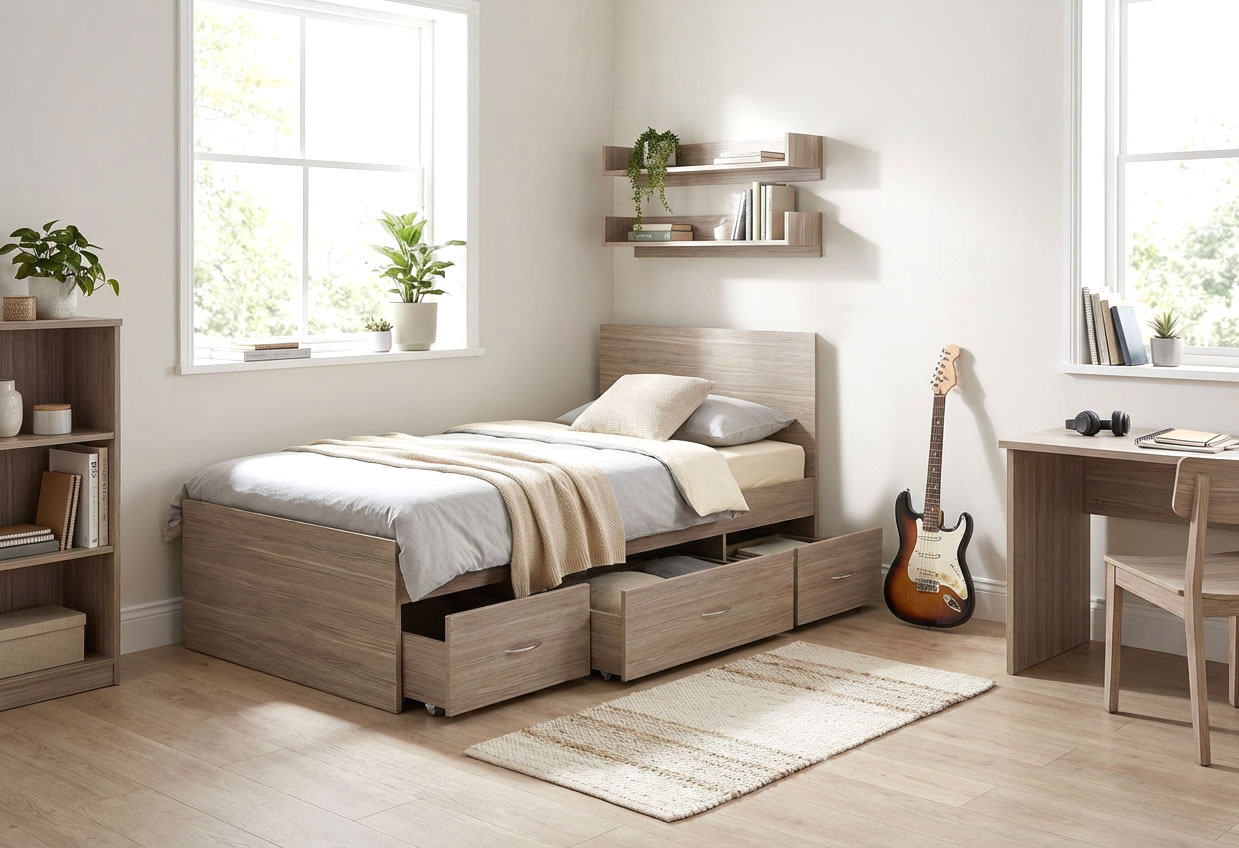 Vyvýšená postel DELTA s úložným prostorem