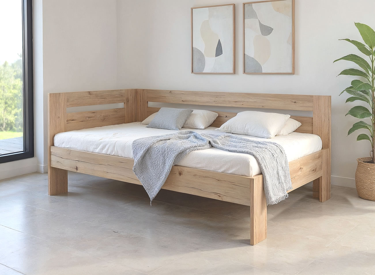 Rohová postel Erika 90x200 s bočním čelem - levé provedení