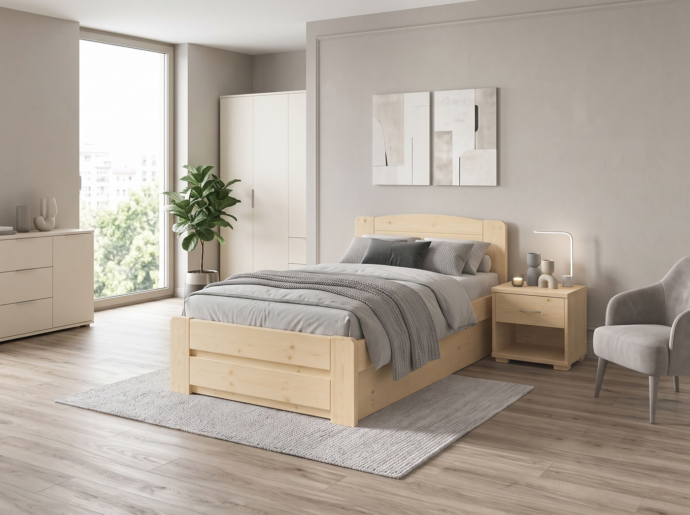 Jednolůžková postel Justina 90x200 cm z masivního smrku s úložným prostorem