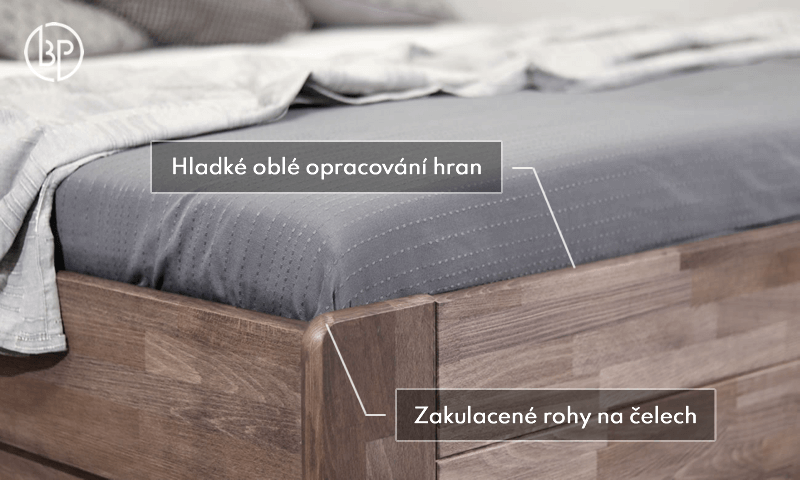 Detail opracování hran dvoulůžka Arion