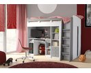 Poschodová posteľ so skriňou, knižnicou a stolom UNITA, šedá/biela Poschodová posteľ so skriňou, knižnicou a stolom UNITA, šedá/biela