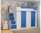 Multifunkční patrová postel Dori se spodní postelí a skříní, lamino bílá/modrá