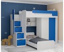 Multifunkční patrová postel Dori se spodní postelí a skříní, lamino bílá/modrá Multifunkční patrová postel Dori se spodní postelí a skříní, lamino bílá/modrá