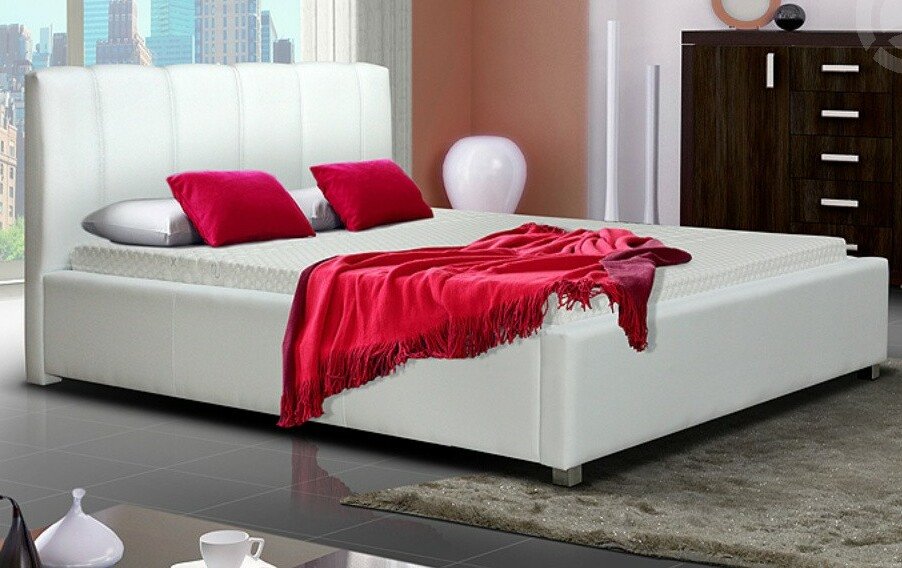 Čalouněná postel s úložným prostorem CS35008, bílá ekokůže, 180x200 cm