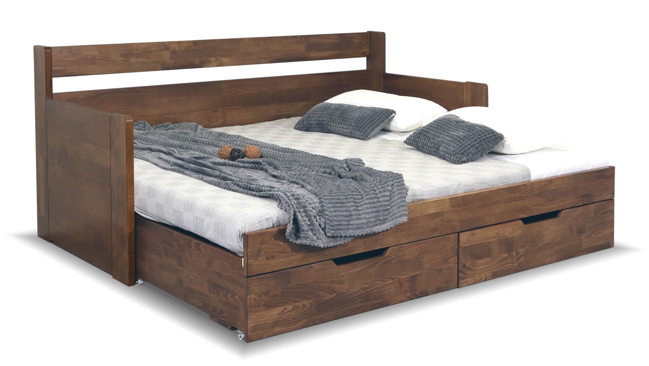 Rozkládací postel s úložným prostorem GABRIEL s područkami, masiv buk