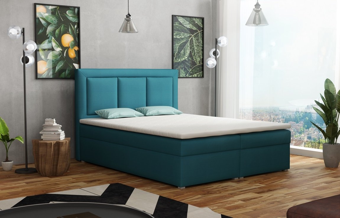 Americká postel boxspring CS34010, s matrací a úložným prostorem, tyrkysová, 160x200 cm