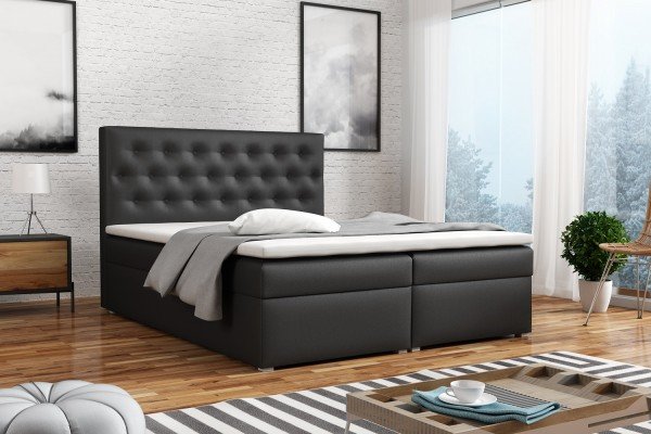 Americká postel boxspring CS34015, s matrací a úložným prostorem, černá ekokůže, 180x200 cm