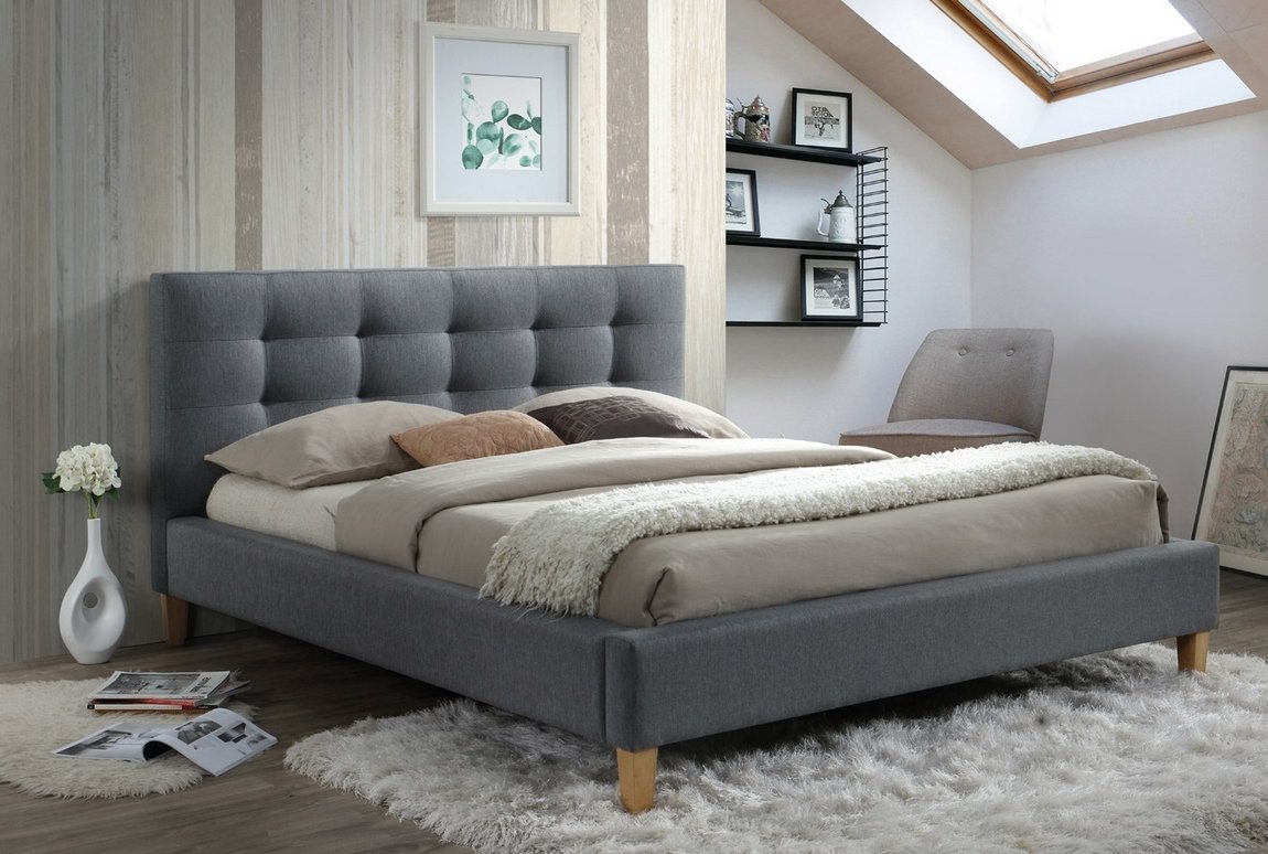 Čalouněná postel CS11723, šedá látka, 140x200 cm