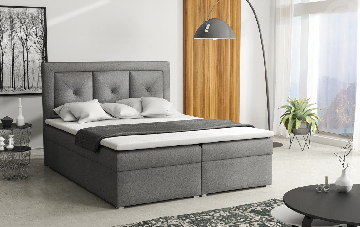 Americká postel boxspring CS34011, s matrací a úložným prostorem, světle šedá, 180x200 cm
