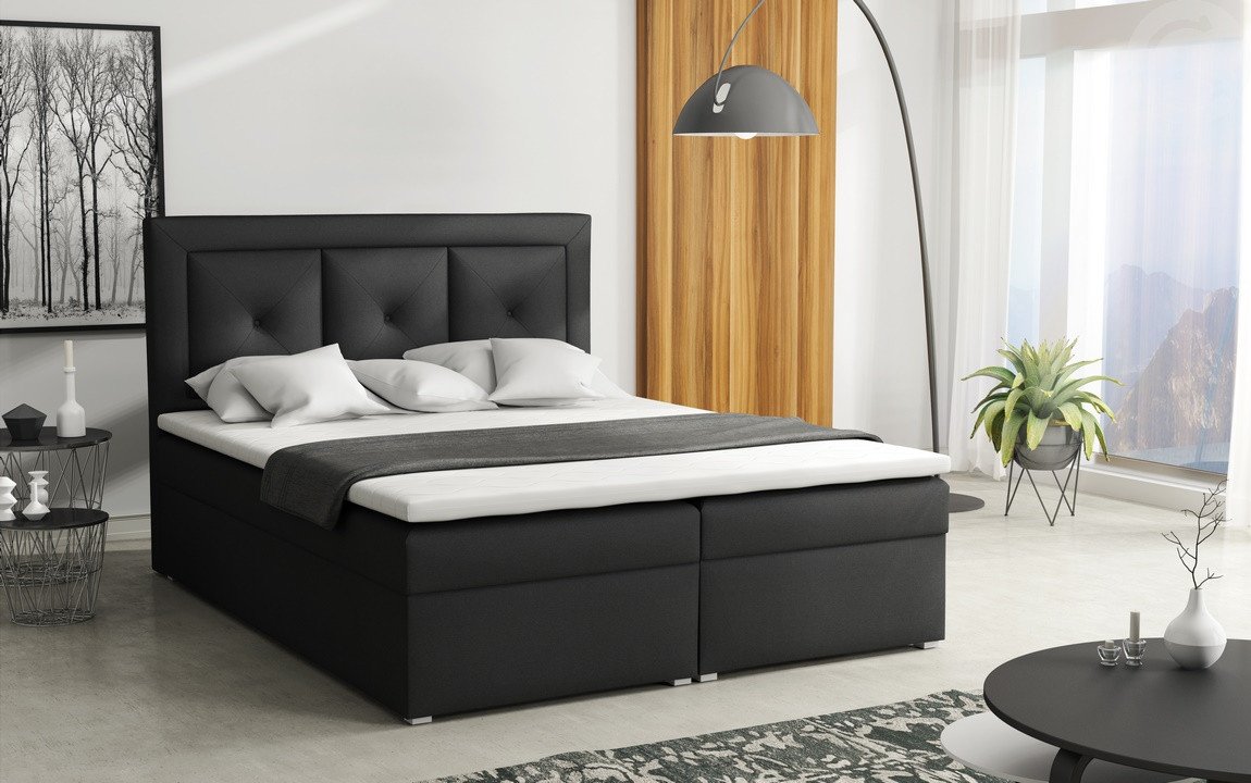 Americká postel boxspring CS34011, s matrací a úložným prostorem, tmavě šedá 160x200 cm