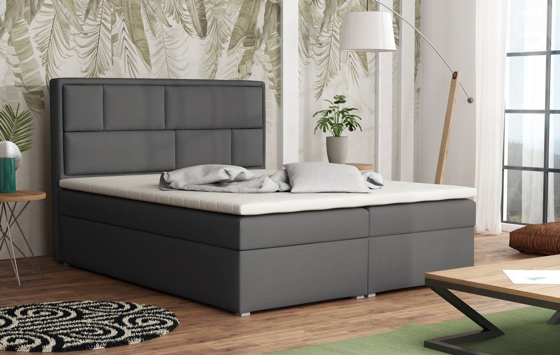 Americká postel boxspring CS34013, s matrací a úložným prostorem, tmavě šedá látka, 140x200 cm