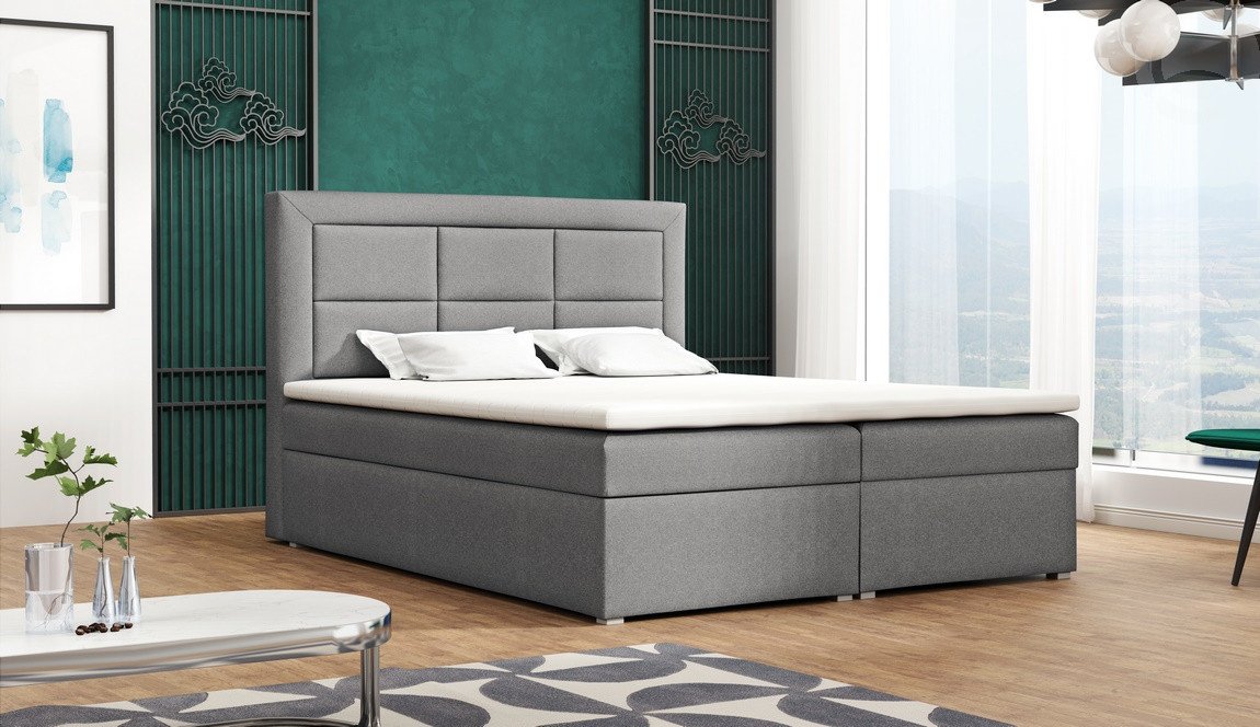 Americká postel boxspring CS34012, s matrací a úložným prostorem, světle šedá, 160x200 cm