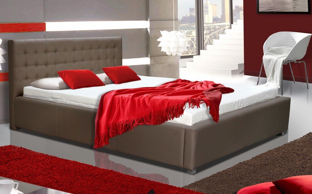 Čalouněná postel s úložným prostorem CS35011, hnědá ekokůže, 180x200 cm