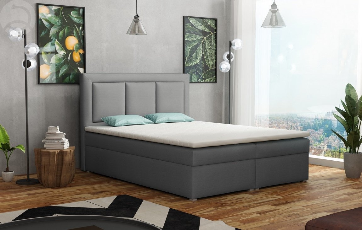 Americká postel boxspring CS34010, s matrací a úložným prostorem, světle šedá 140x200 cm