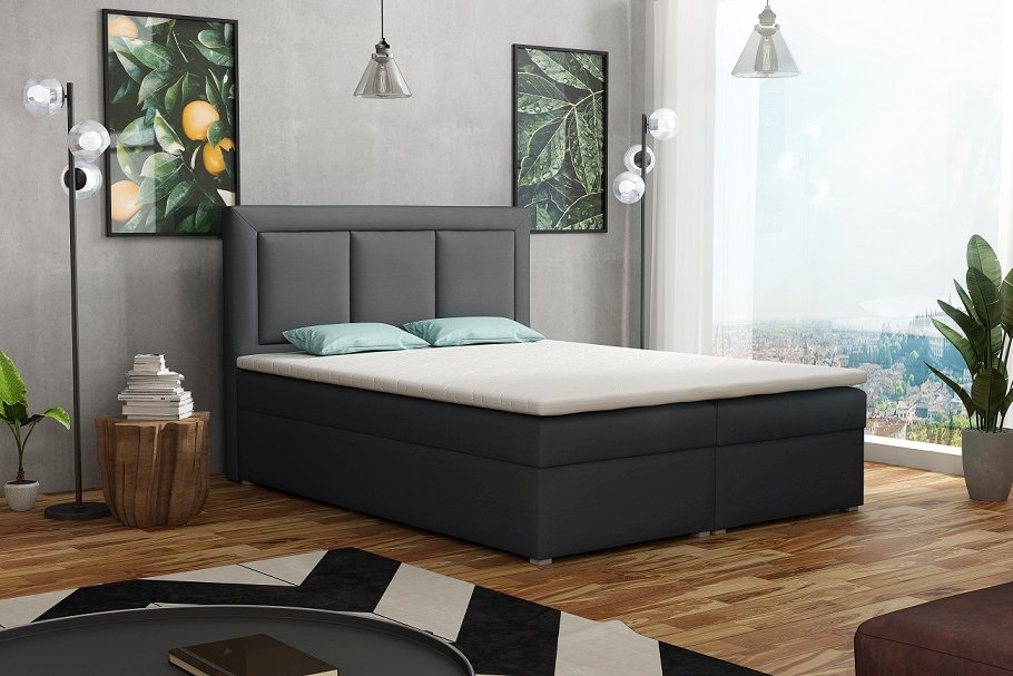 Americká postel boxspring CS34010, s matrací a úložným prostorem, tmavě šedá, 160x200 cm