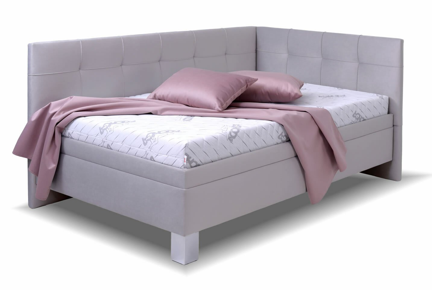Rohová čalouněná postel Valia, s roštem a úložným prostorem, 120x200, Levá
