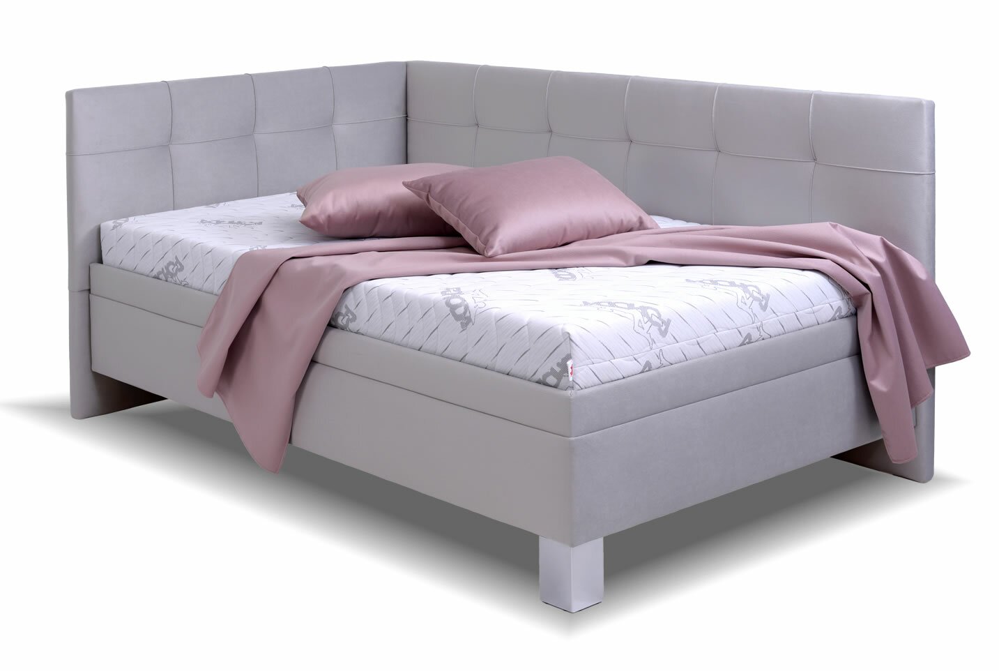 Levně Rohová čalouněná postel Valia, s roštem a úložným prostorem, 100x200, Pravá
