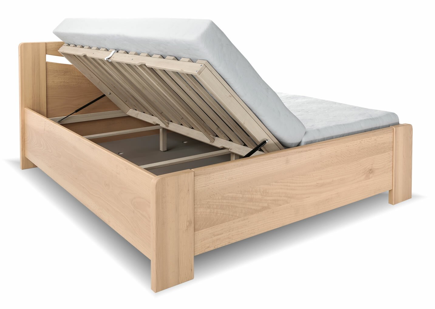 Vysoká dřevěná buková postel s úložným prostorem LINDA, rošty v ceně