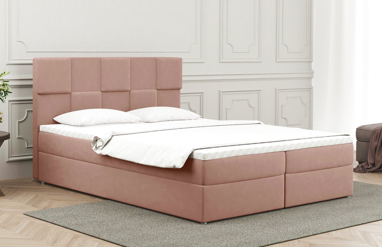 Zvýšená postel boxspring ALMA, s matracemi a topperem, 140x200