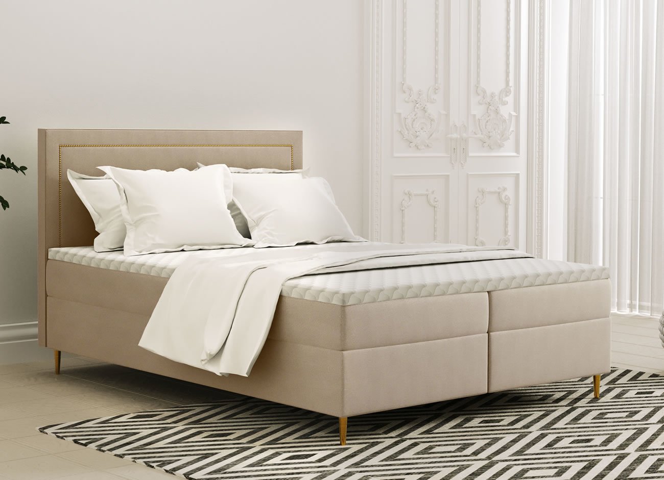 Vysoká postel boxspring GOLDEN, s matracemi a topperem