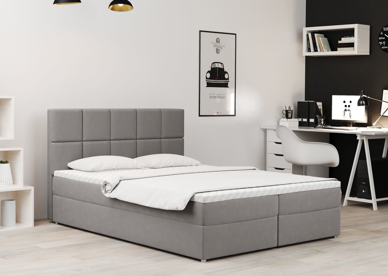 Zvýšená postel boxspring MEGAN, s matracemi a topperem, 140x200