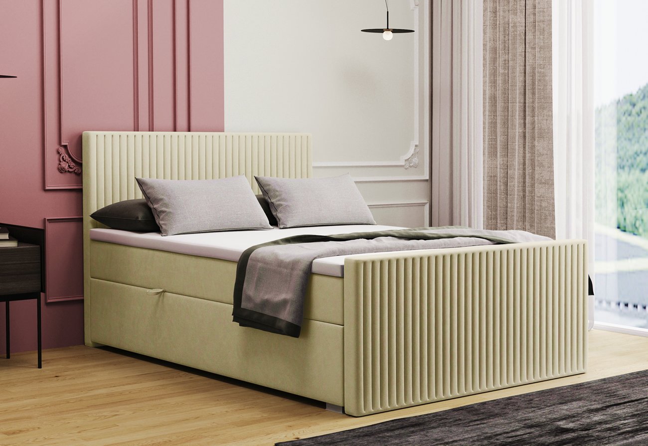 Postel boxspring s čely PARIS, s matracemi a topperem, 140x200