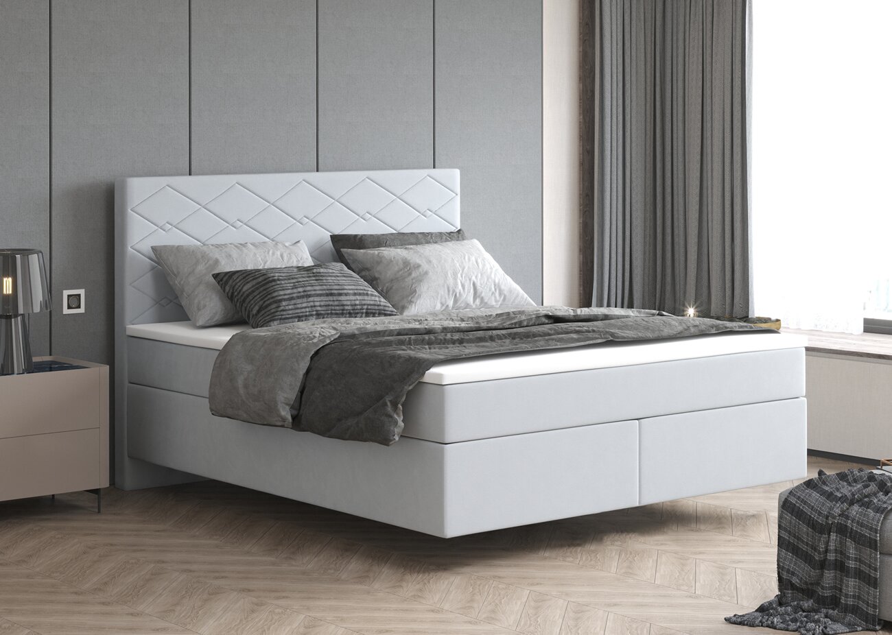 Zvýšená postel boxspring SEVILA 3, s matracemi a topperem, 140 x 200 cm