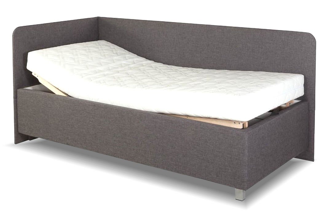 Rohová zvýšená čalouněná postel s úložným prostorem Aleš, 90x210