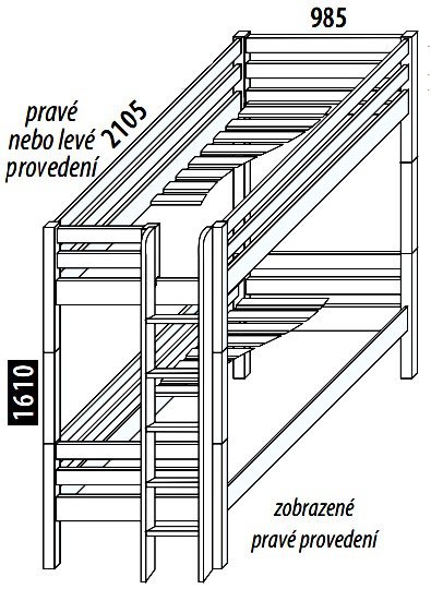 Dětská poschoďová postel - palanda DOMINO D856 nízká s čelním vstupem, masiv buk