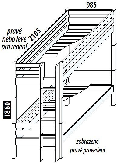 Dětská poschoďová postel - palanda DOMINO D906 s čelních vstupem, masiv buk