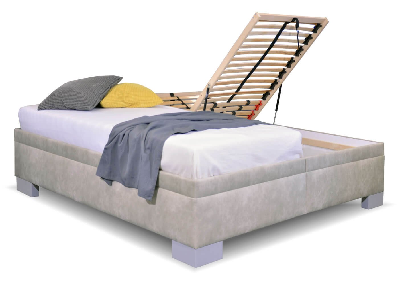 Zvýšená čalouněná postel Litera, s úložným prostorem