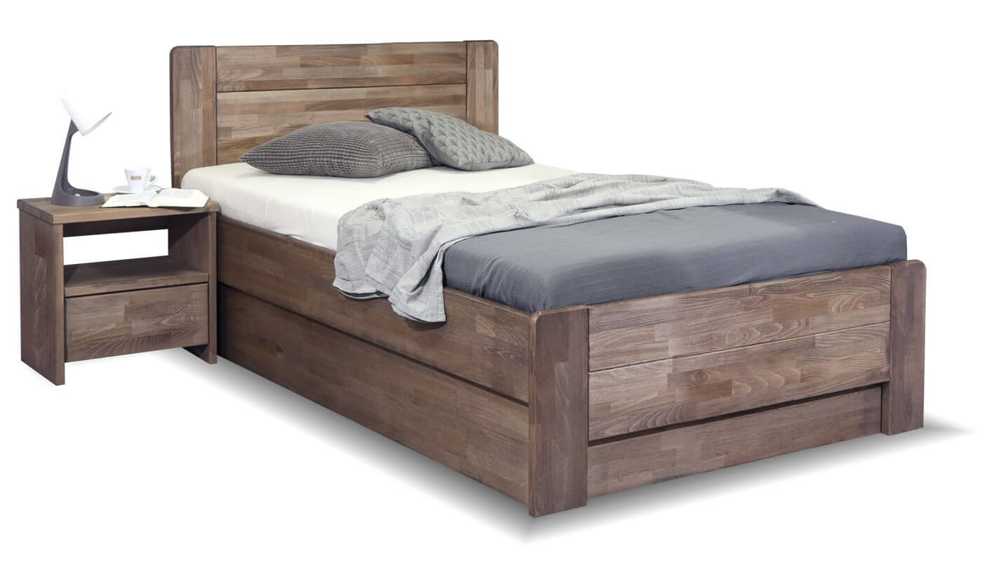 Levně Dřevěná postel jednolůžko s úložným prostorem ARION 2, 90x210, masiv buk
