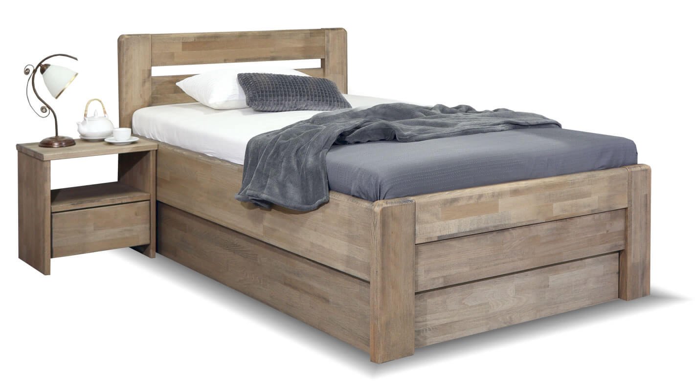 Levně Zvýšená postel jednolůžko s úložným prostorem Primátor, masiv buk