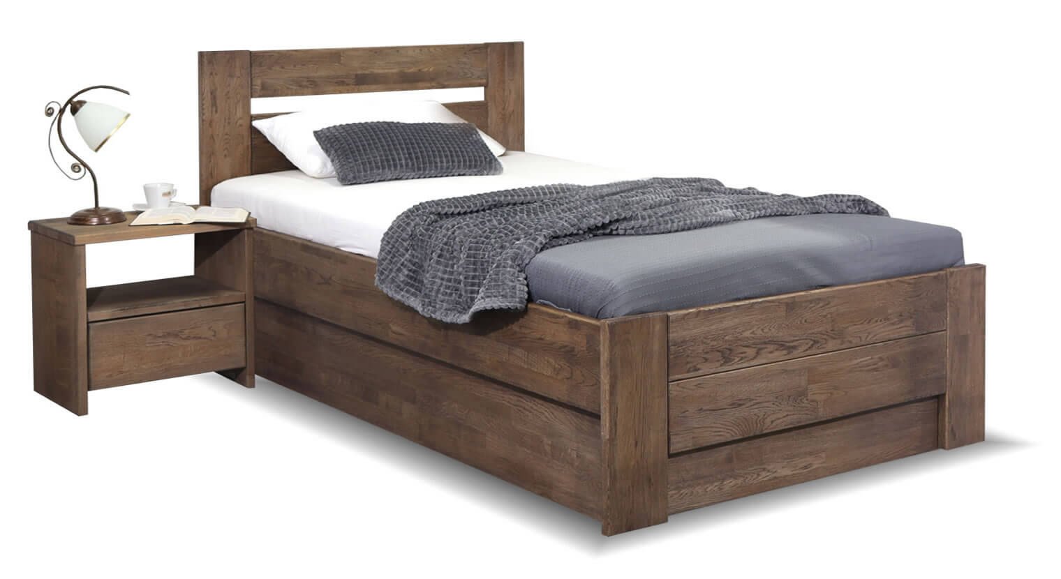 Zvýšená postel s úložným prostorem Trinity, masiv dub, 120x200