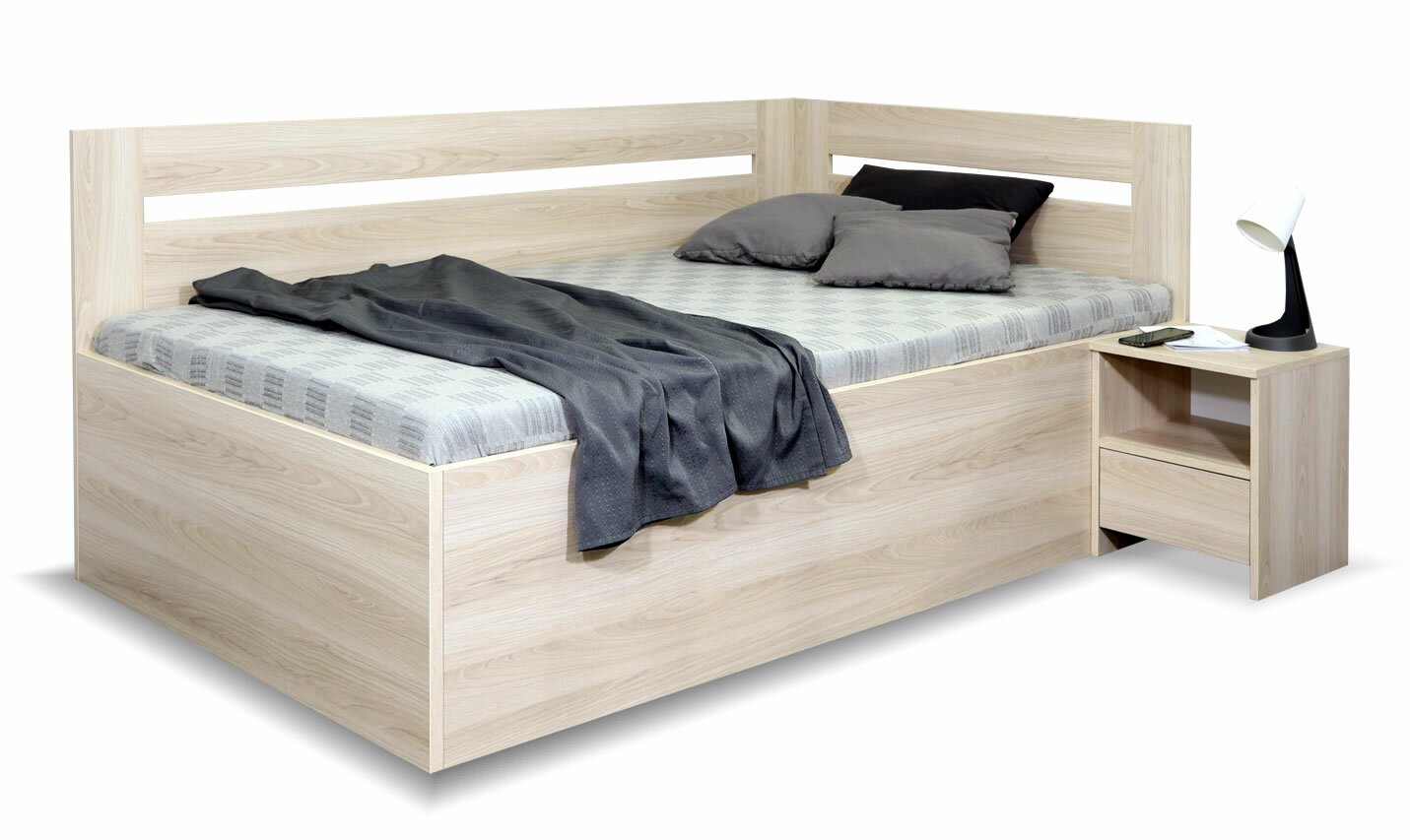 Levně Rohová postel Richardo 140x200 s úložným prostorem a roštem, pravá