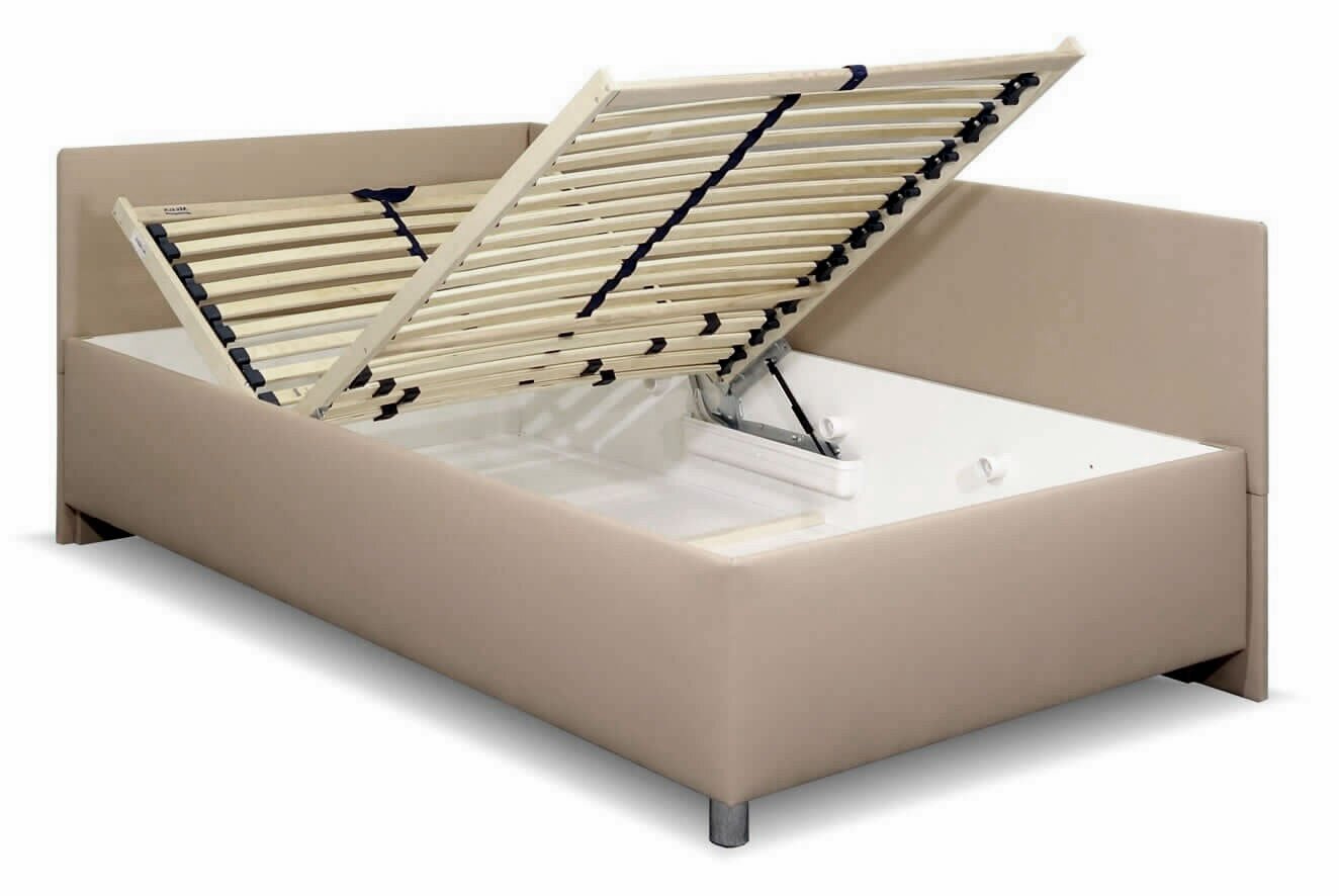 Levně Rohová zvýšená čalouněná postel Ryana, s úložným prostorem, 120x200