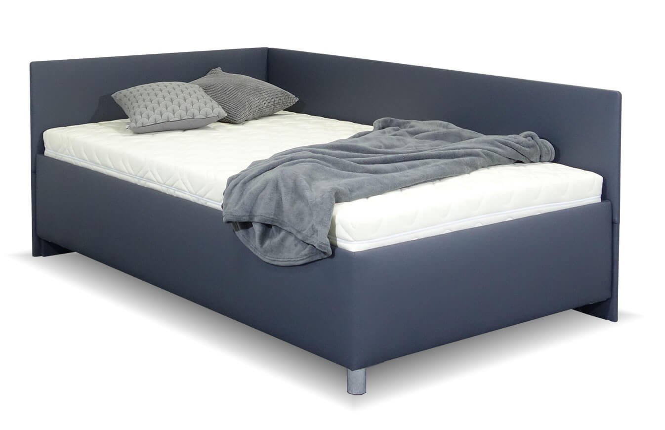 Rohová zvýšená čalouněná postel s úložným prostorem Ryana, 90x200, tmavě šedá