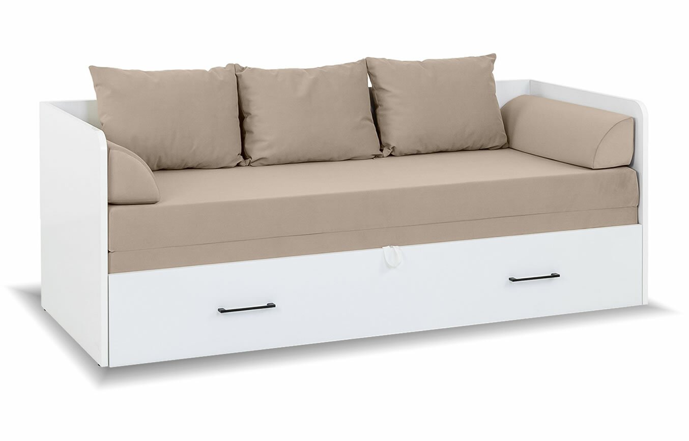 Levně Rozkládací postel s matracemi a polštáři TETRIS, bílá lesk/béžová