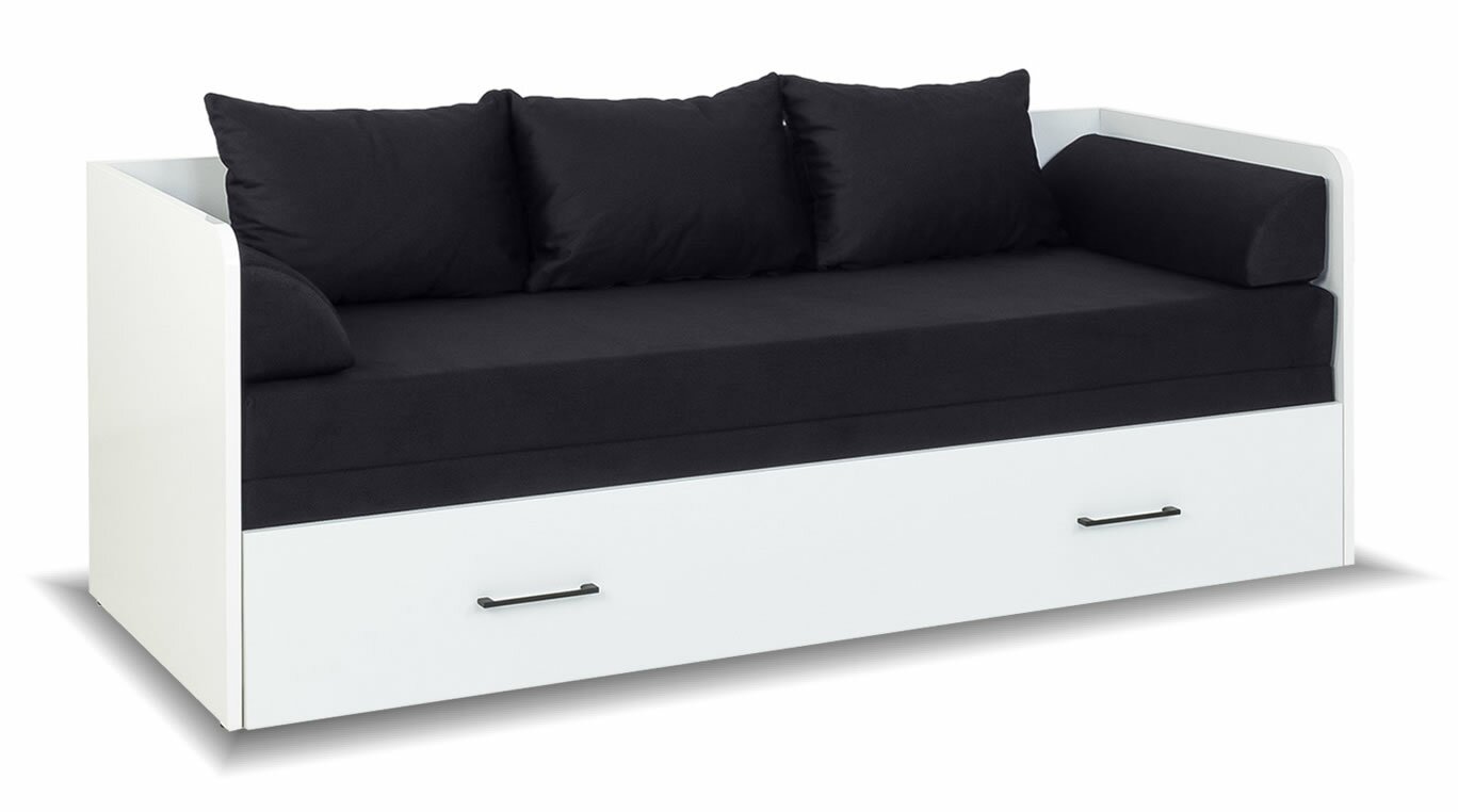 Rozkládací postel s matracemi a polštáři TETRIS, bílá lesk/černá