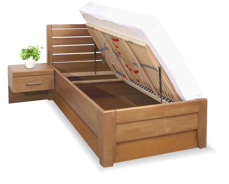 Zvýšená postel Concepta 1, s úložným prostorem, masiv buk, 90x200