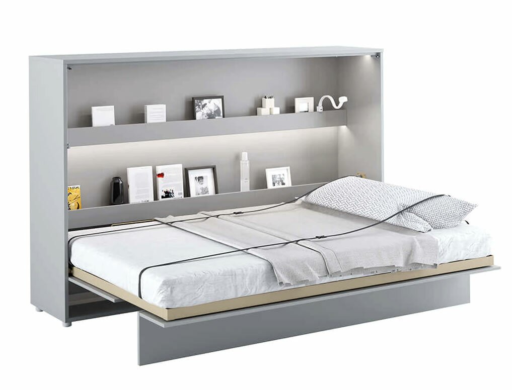 Široká sklápěcí postel ve skříni MONTERASSO, 120x200, šedá