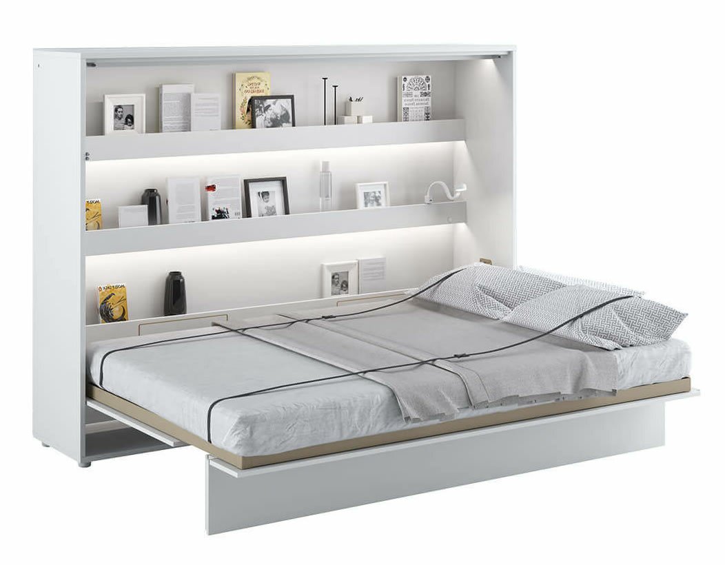 Široká sklápěcí postel dvoulůžko MONTERASSO, 140x200, bílá lesk
