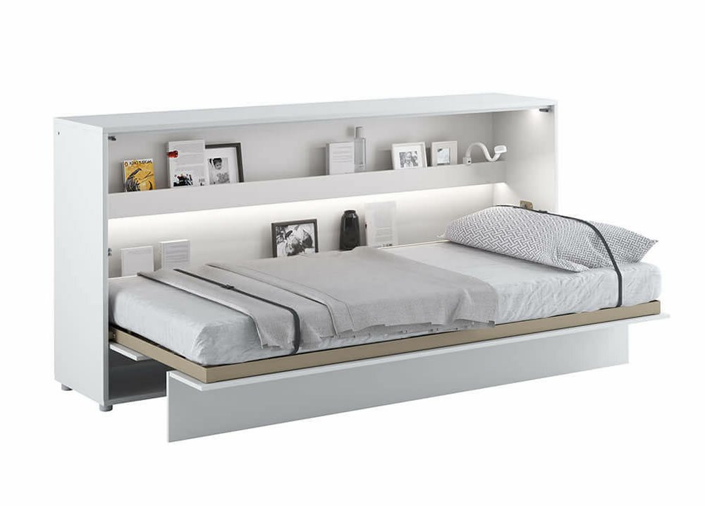 Levně Široká sklápěcí postel ve skříni MONTERASSO, 90x200, bílá lesk