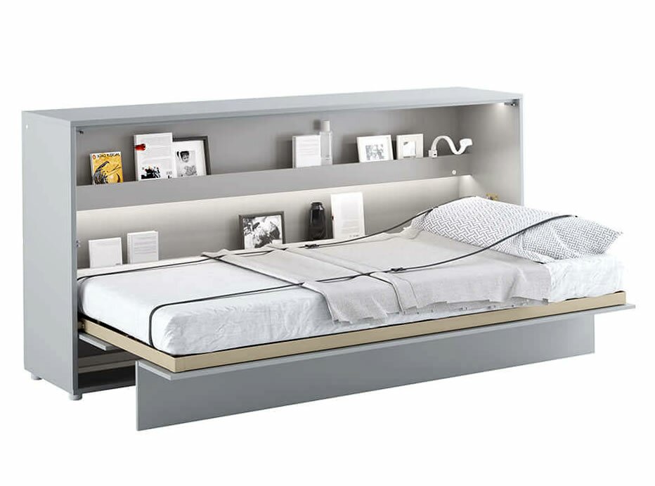 Široká sklápěcí postel ve skříni MONTERASSO, 90x200, šedá