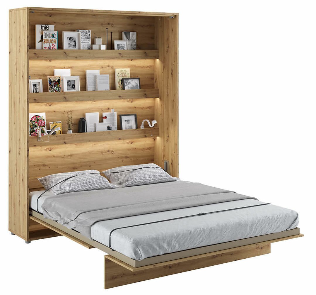 Levně Vysoká sklápěcí postel ve skříni dvoulůžko MONTERASSO, 160x200, dub artisan